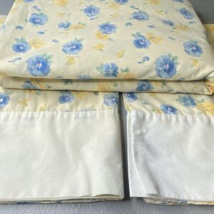 Vintage Springs Floral Fitted Sheet Pillowcases Set Full Blue Print Cotton USA